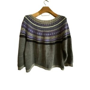 Grey Purple Fair Isle Yoke Sweater  Knit Pullover  Wool Alpaca  women's 3X